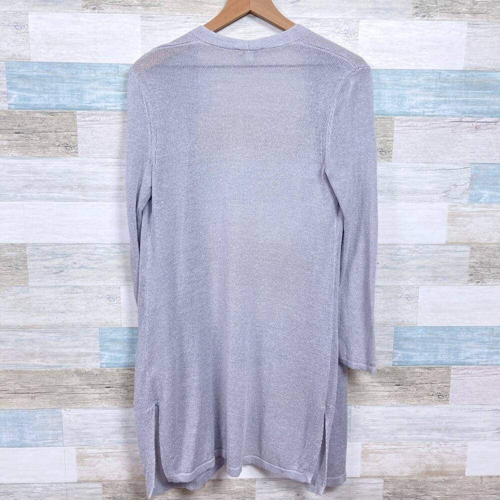 J Jill Linen Open Front Longline Cardigan Gray Pockets Lightweight Womens Small - Picture 4 of 7